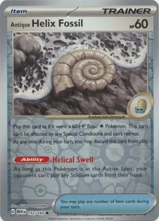 Antique Helix Fossil 151 153/165 Common Reverse Holo