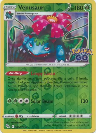 003/078 Venusaur PGO Rare Holo Reverse Holo