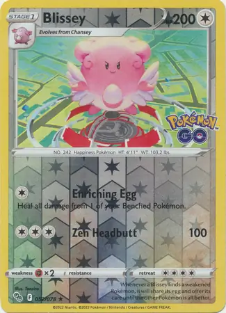 Blissey Pokémon GO 052/078 Rare Holo Reverse Holo