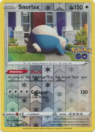 Snorlax Pokémon GO 055/078 Rare Holo Reverse Holo