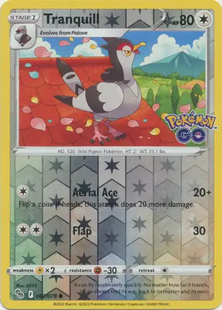Tranquill Pokémon GO 062/078 Common Reverse Holo