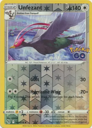 Unfezant Pokémon GO 063/078 Uncommon Reverse Holo