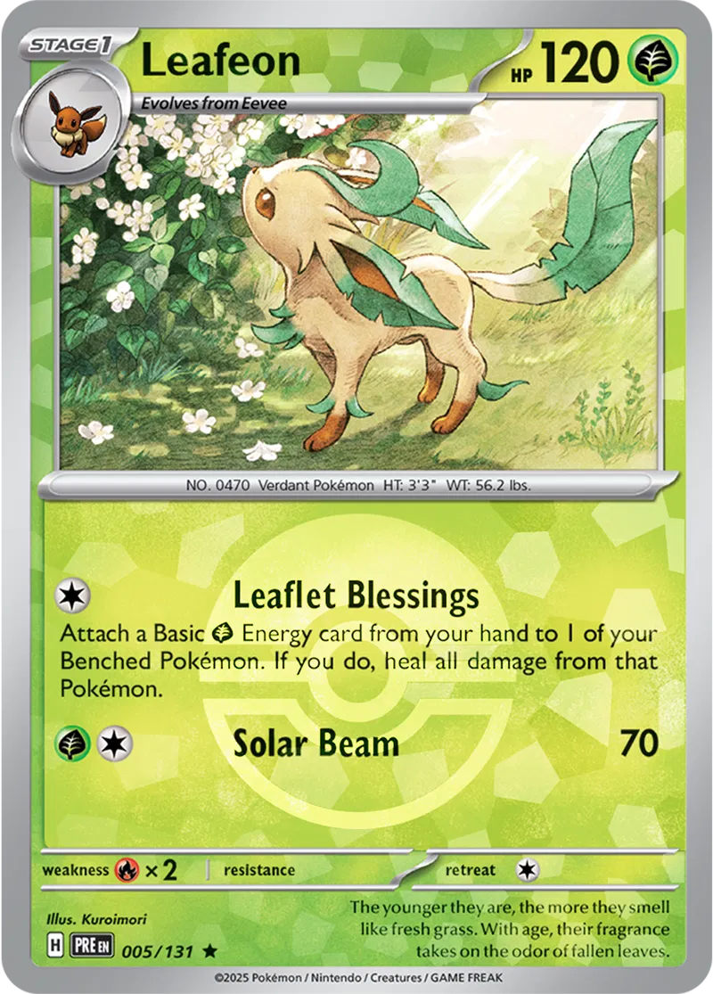 Leafeon Prismatic Evolutions 005/131 Rare Poke Ball Holo