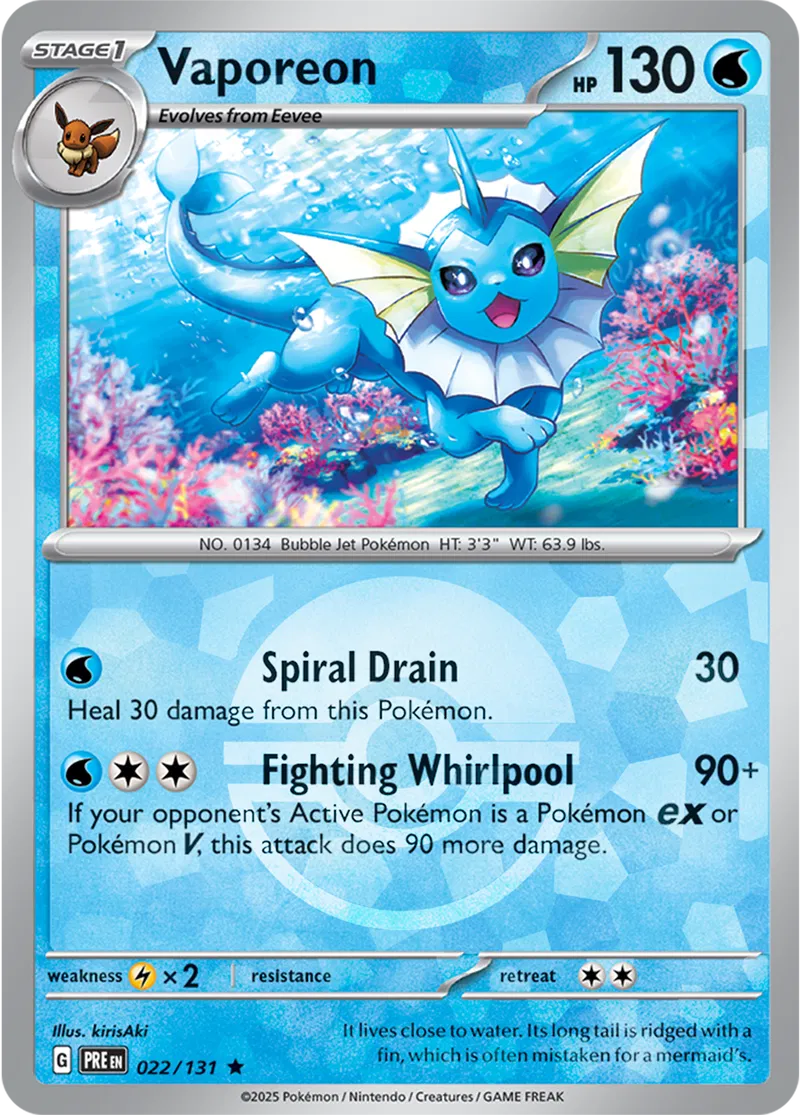 Vaporeon Prismatic Evolutions 022/131 Rare Poke Ball Holo