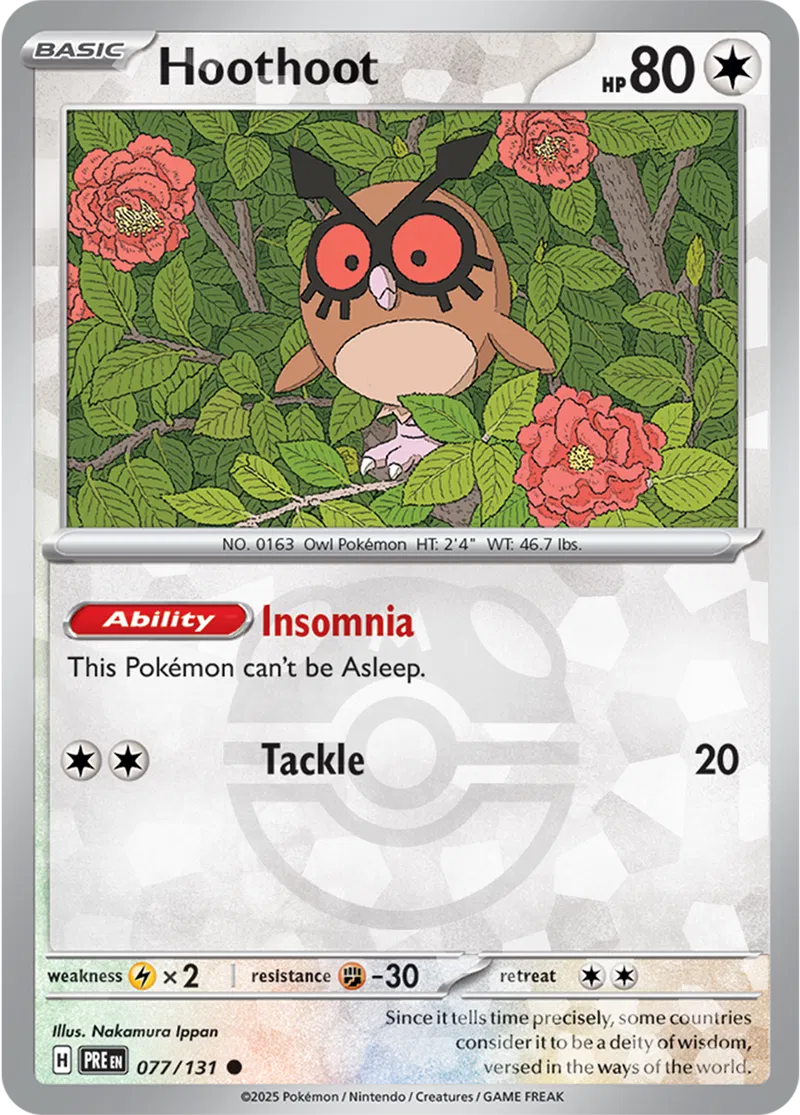 Hoothoot Prismatic Evolutions 077/131 Common Master ball Holo
