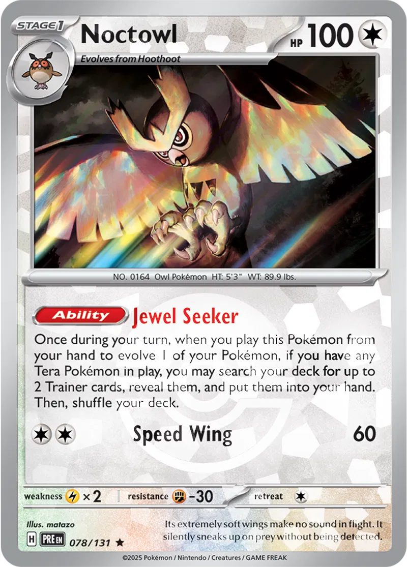 Noctowl Prismatic Evolutions 078/131 Rare Poke Ball Holo