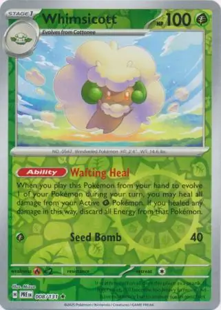 Whimsicott Prismatic Evolutions 008/131 Rare Reverse Holo