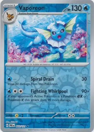 Vaporeon Prismatic Evolutions 022/131 Rare Reverse Holo