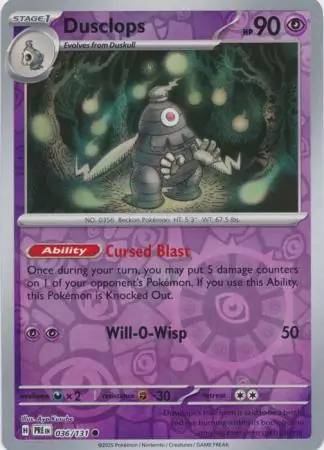 Dusclops Prismatic Evolutions 036/131 Common Reverse Holo