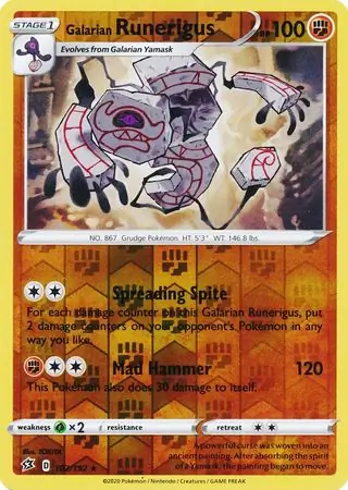 102/192 Galarian Runerigus RCL Rare Reverse Holo