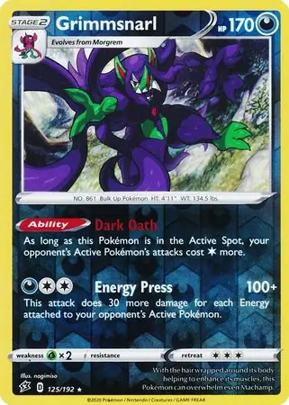 125/192 Grimmsnarl RCL Rare Holo Reverse Holo
