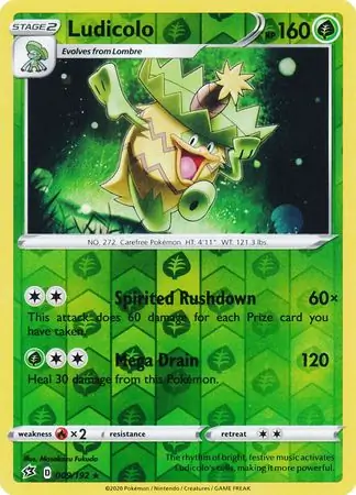 009/192 Ludicolo RCL Rare Reverse Holo