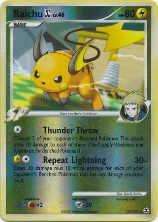31/111 Raichu Pokémon GL RR Rare Reverse Holo