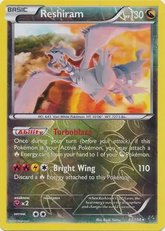 63/108 Reshiram ROS Rare Holo Reverse Holo