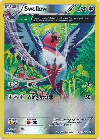72/108 Swellow ROS Rare Holo Reverse Holo