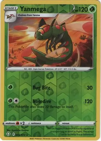 Yanmega Shining Fates 002/072 Rare Reverse Holo