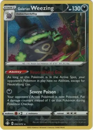 Galarian Weezing Shining Fates 042/072 Rare Holo Reverse Holo