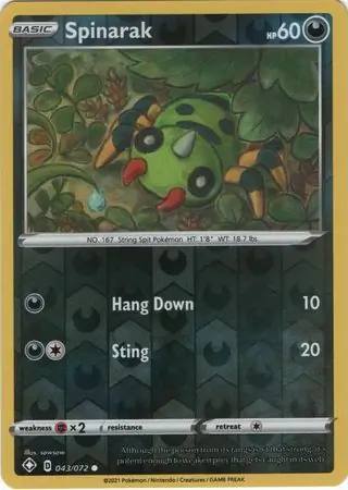 Spinarak Shining Fates 043/072 Common Reverse Holo