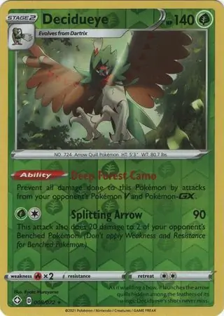 Decidueye Shining Fates 008/072 Rare Holo Reverse Holo