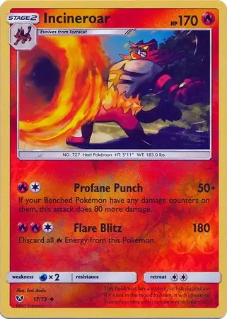 Incineroar Shining Legends 17/73 Uncommon Reverse Holo