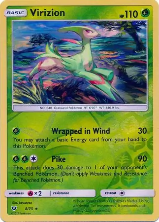 Virizion Shining Legends 8/73 Rare Holo Reverse Holo