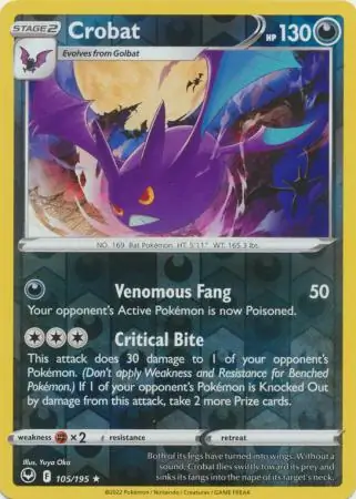 Crobat Silver Tempest 105/195 Rare Holo Reverse Holo