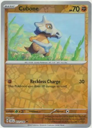072/142 Cubone SCR Common Reverse Holo
