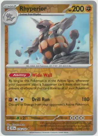 076/142 Rhyperior SCR Rare Reverse Holo