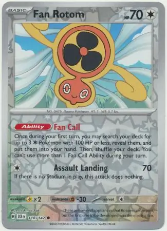 Fan Rotom 118/142 9 SCARLET & VIOLET STELLAR CROWN Common Reverse Holo PTCG