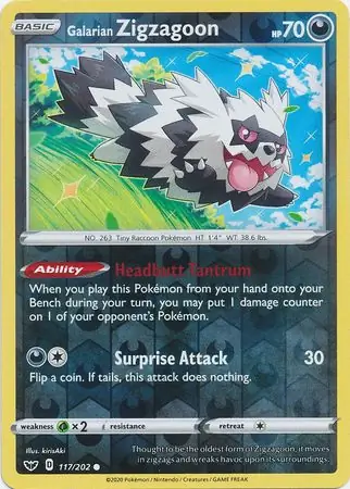 117/202 Galarian Zigzagoon SSH Common Reverse Holo