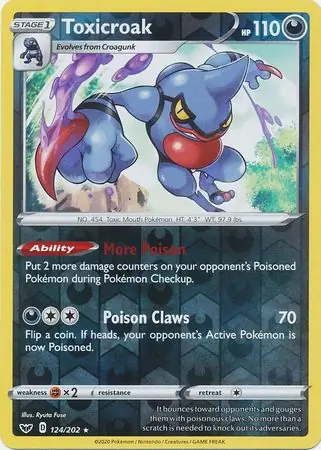 124/202 Toxicroak SSH Rare Holo Reverse Holo