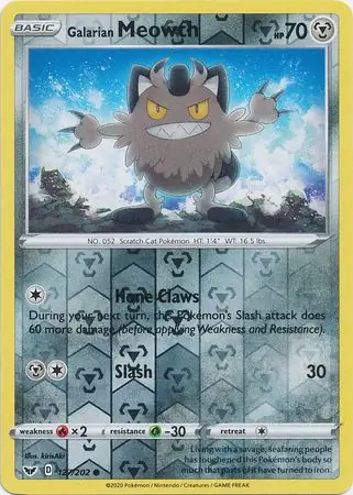 127/202 Galarian Meowth SSH Common Reverse Holo