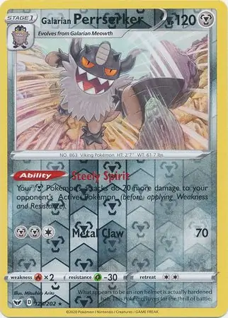 128/202 Galarian Perrserker SSH Rare Holo Reverse Holo