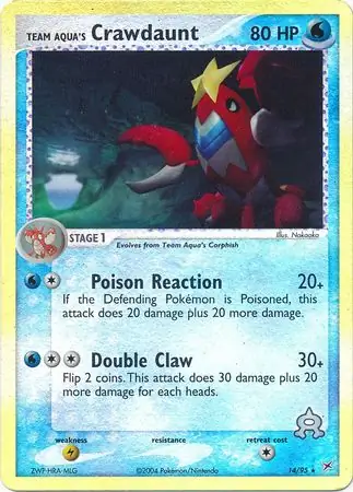 14/95 Team Aqua's Crawdaunt MA Rare Reverse Holo