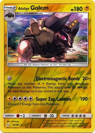 37/181 Alolan Golem TEU Rare Reverse Holo