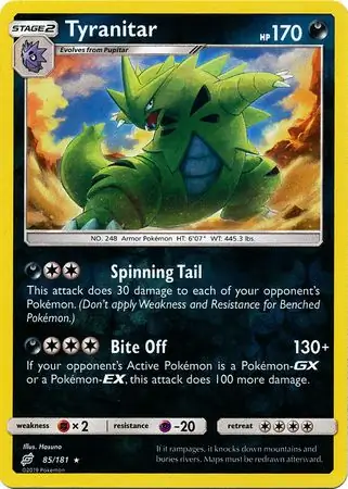 85/181 Tyranitar TEU Rare Holo Reverse Holo