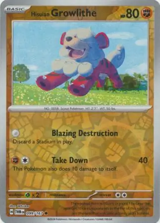 099/167 Hisuian Growlithe TWM Common Reverse Holo