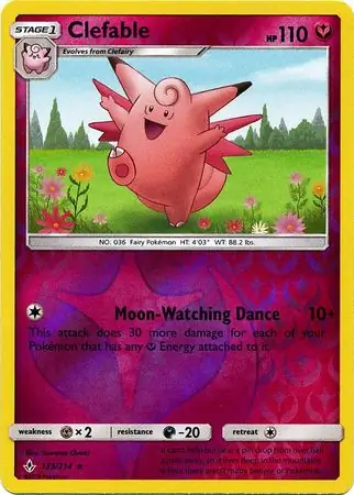 133/214 Clefable UNB Rare Reverse Holo