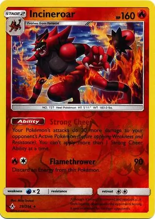 29/214 Incineroar UNB Rare Reverse Holo