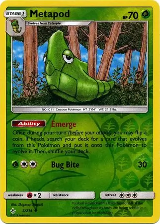 3/214 Metapod UNB Uncommon Reverse Holo