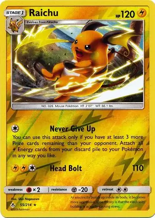 55/214 Raichu UNB Rare Reverse Holo