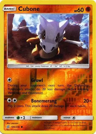 105/236 Cubone UNM Common Reverse Holo