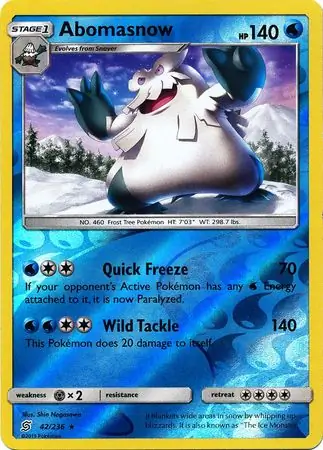 42/236 Abomasnow UNM Rare Reverse Holo