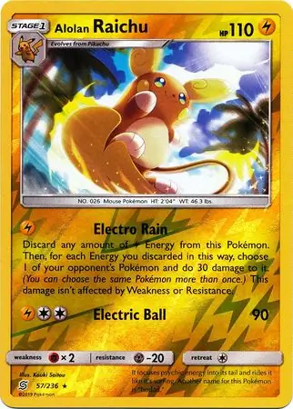 57/236 Alolan Raichu UNM Rare Holo Reverse Holo