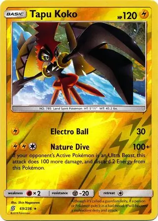 69/236 Tapu Koko UNM Rare Holo Reverse Holo