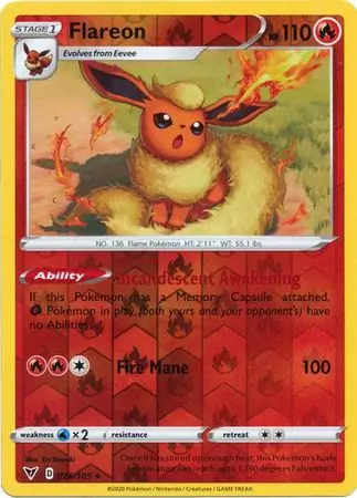 026/185 Flareon VIV Rare Reverse Holo
