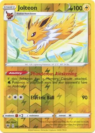 047/185 Jolteon VIV Rare Reverse Holo