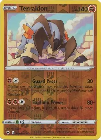 092/185 Terrakion VIV Rare Reverse Holo