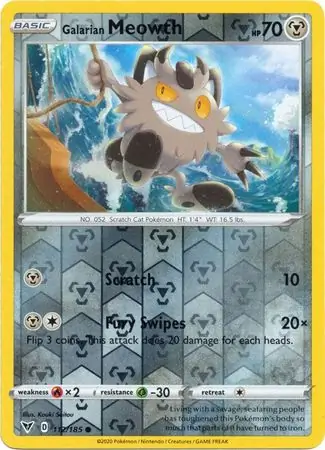 112/185 Galarian Meowth VIV Common Reverse Holo