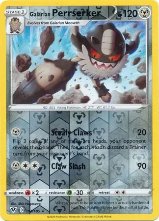 113/185 Galarian Perrserker VIV Rare Reverse Holo